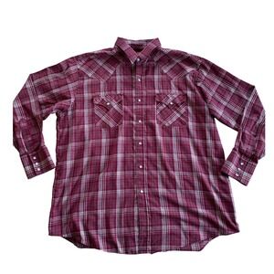 Plains Western Wear Mens XL Red Plaid Pearl Snap Long Sleeve Western Shirt